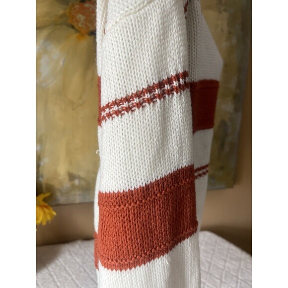 SHEIN Drop Shoulder Sweater Vneck Rust & White Striped Small - Picture 4 of 14